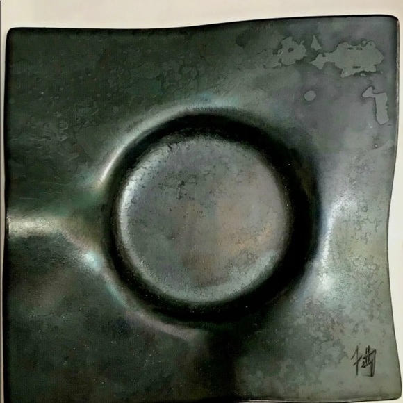 Modern Textured Metal Plate 8” sq Decor, Candleholder by metal artist Fetty NEW - Picture 7 of 9